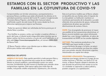Conglomerado Financiero Banco Popular responde con acciones y planes de contingencia ante crisis de COVID-19