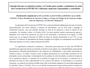  Uniendo fuerzas en América Latina y el Caribe para ayudar a minimizar la crisis del Coronavirus (COVID-19) y fomentar empresas responsables y sostenibles 